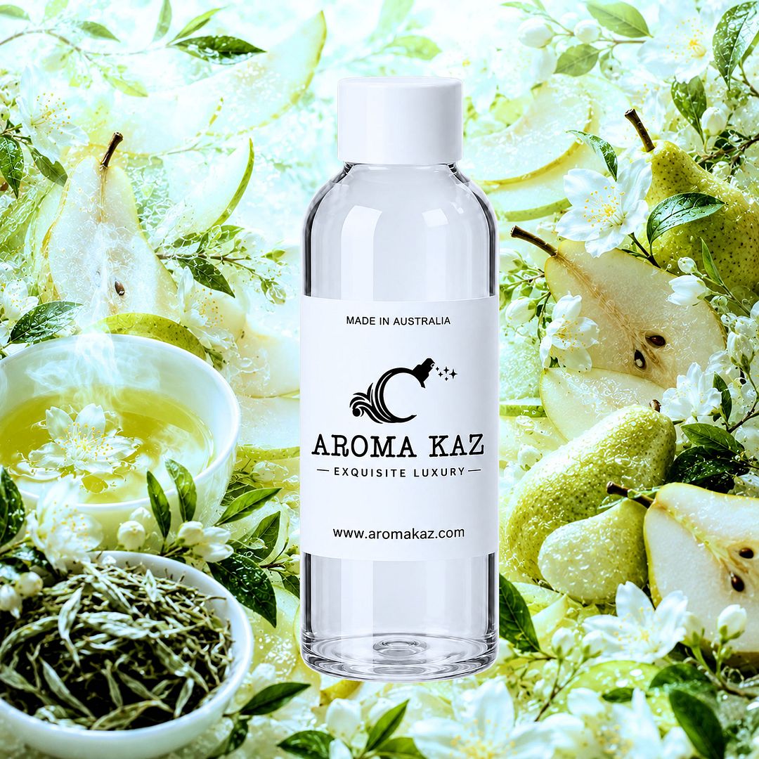 White Tea & French Pears fragrance oil for candle making, soap making and perfume blending – vegan, cruelty-free featuring fruity fresh pears and sweetened white tea, handmade in Australia.