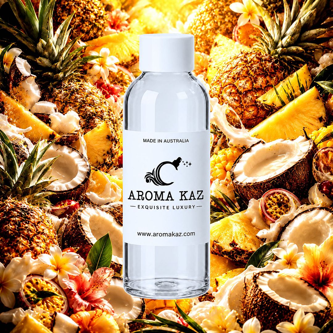 Pina Colada fragrance oil for candle making, soap making and perfume blending – vegan, cruelty-free featuring tropical pineapple, creamy coconut, and vanilla sweetness, handmade in Australia.