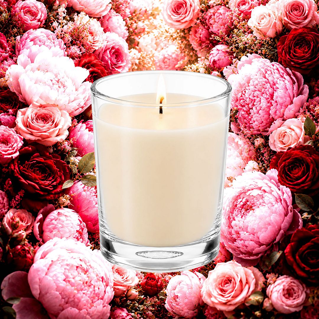 Peony Rose Scented Votive Candles eco soy plant based – vegan, cruelty-free featuring soft peony petals and classic rose florals, handmade in Australia.