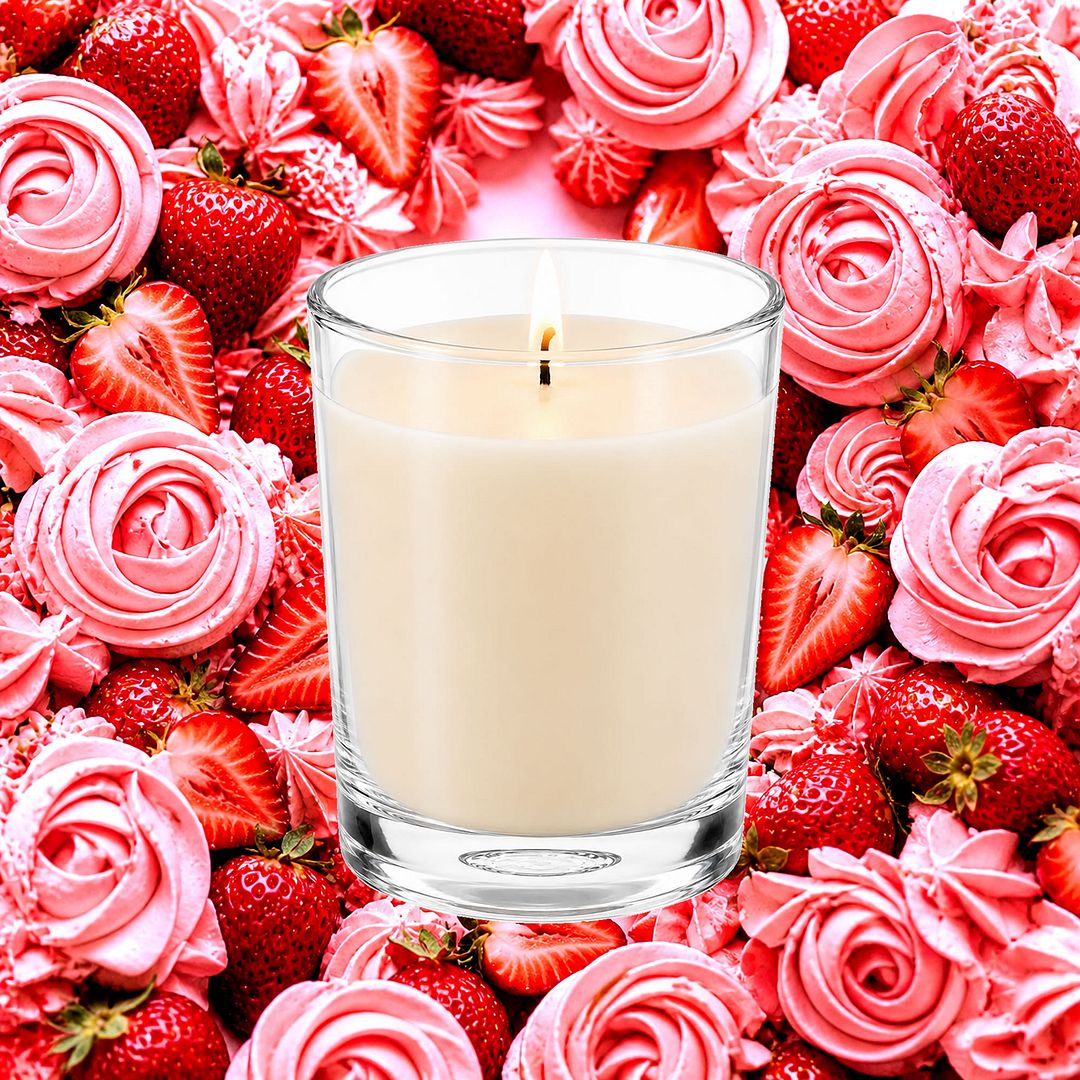 Strawberry Buttercream Scented Votive Candles eco soy plant based – vegan, cruelty-free featuring juicy strawberry frosting and creamy buttercream aroma, handmade in Australia.