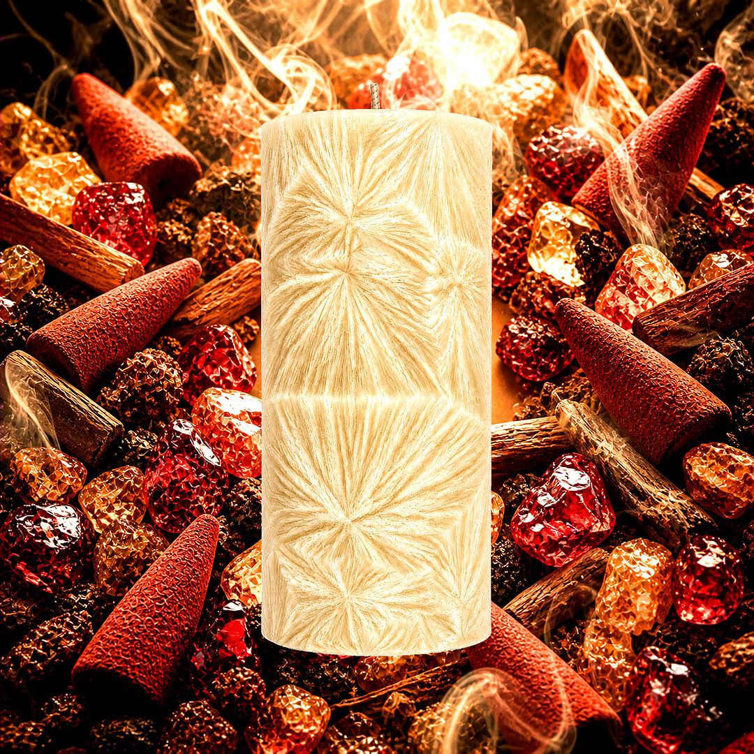 Nag Champa plant based Pillar Candle – vegan, cruelty-free featuring classic incense, sandalwood, and earthy exotic notes, handmade in Australia.