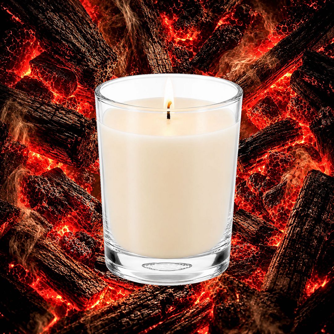 Firewood & Woodsmoke Scented Votive Candles eco soy plant based – vegan, cruelty-free featuring rich smoky firewood and glowing embers, handmade in Australia.