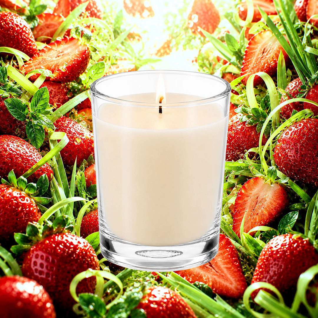 Strawberry Lemongrass Scented Votive Candles eco soy plant based – vegan, cruelty-free featuring juicy strawberries and zesty citrus lemongrass, handmade in Australia.
