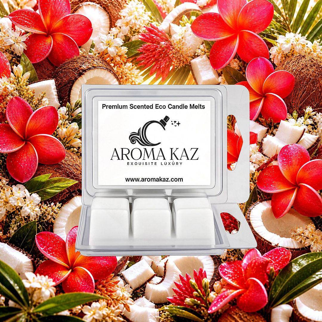 Coconut Frangipani eco soy wax melts – vegan, cruelty-free featuring tropical coconut and frangipani floral blend, handmade in Australia.
