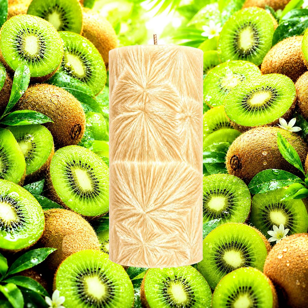Kiwi Fruit plant based Pillar Candle – vegan, cruelty-free featuring fresh kiwi fruit notes, handmade in Australia.