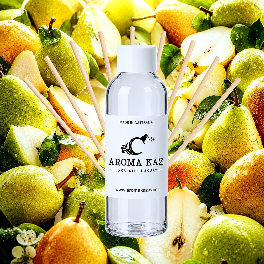 French Pears Diffuser Fragrance Oil Refill – vegan, cruelty-free featuring juicy sweet pear undertones, handmade in Australia.