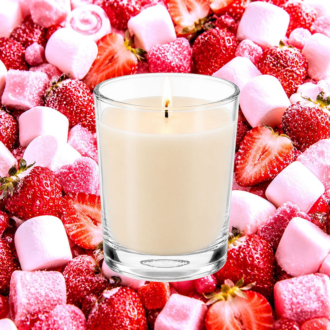 Strawberry Marshmallows Scented Votive Candles eco soy plant based – vegan, cruelty-free featuring fluffy marshmallow and sweet strawberry aroma, handmade in Australia.