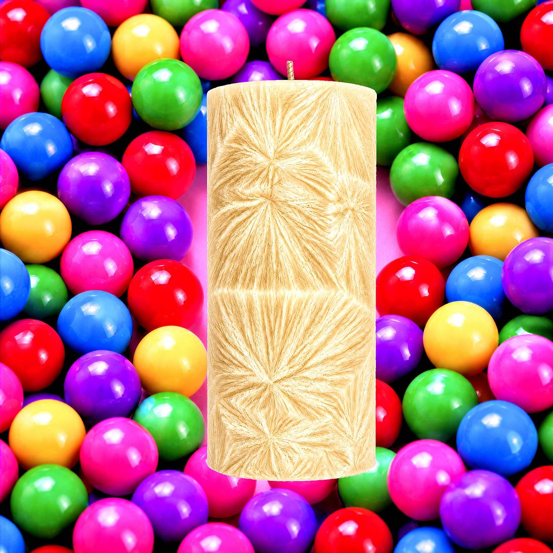 Bubblegum plant based Pillar Candle – vegan, cruelty-free featuring sweet nostalgic bubblegum fragrance, handmade in Australia.