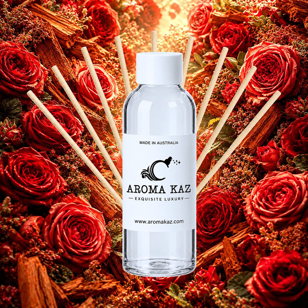 Sandalwood Rose Diffuser Fragrance Oil Refill – vegan, cruelty-free featuring smooth sandalwood and romantic roses, handmade in Australia.