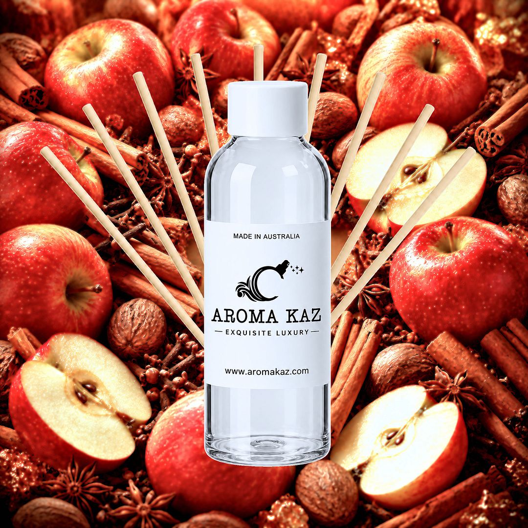 Apple Spice & Cinnamon Diffuser Fragrance Oil Refill – vegan, cruelty-free featuring warm spiced apple aroma, handmade in Australia.