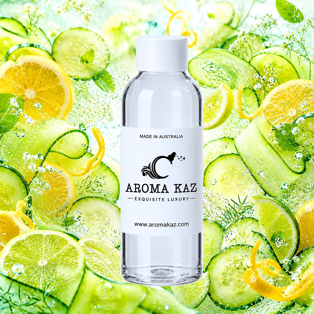 Citrus Cucumber Breeze fragrance oil for candle making, soap making and perfume blending – vegan, cruelty-free featuring refreshing citrus, cucumber, ginger and mint blend, handmade in Australia.
