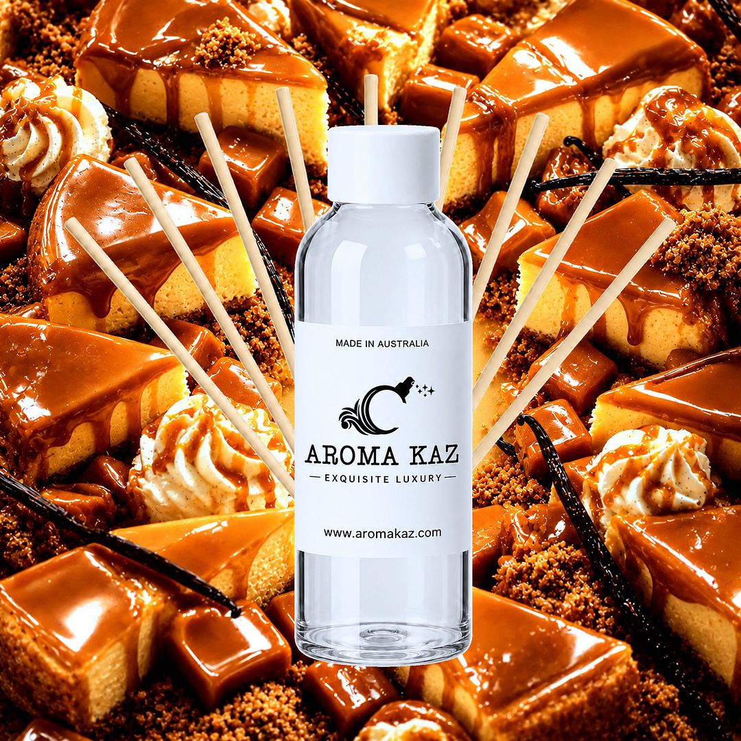 Caramel Cheesecake Diffuser Fragrance Oil Refill – vegan, cruelty-free featuring creamy caramel dessert aroma, handmade in Australia.