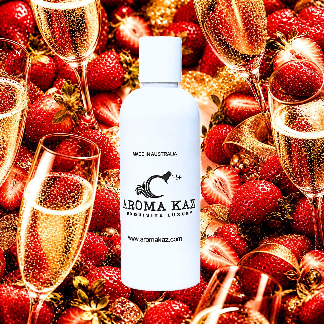 Strawberry Champagne Body Wash Shower Gel – vegan, cruelty-free featuring sparkling champagne and sweet strawberries, handmade in Australia.