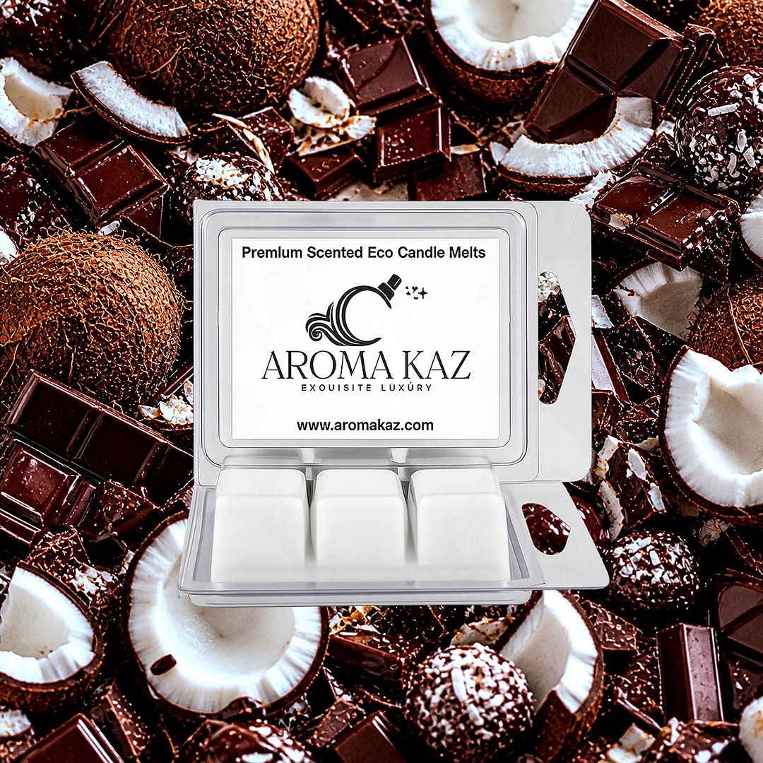 Chocolate Coconut eco soy wax melts – vegan, cruelty-free featuring tropical coconut blended with rich chocolate, handmade in Australia.