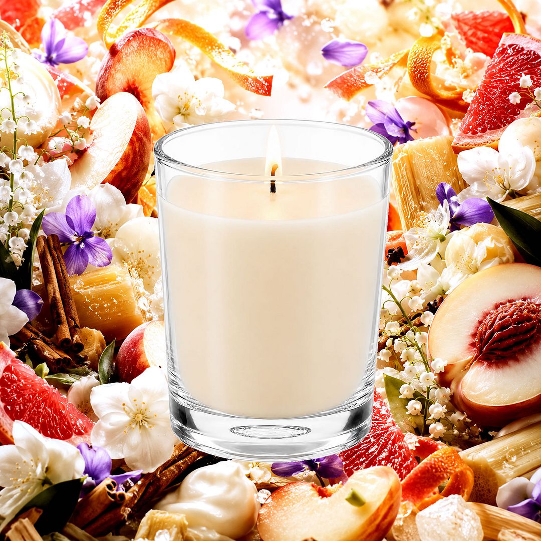 White Floral Nectarines Scented Votive Candles eco soy plant based – vegan, cruelty-free featuring soft white florals and ripe nectarine sweetness, handmade in Australia.
