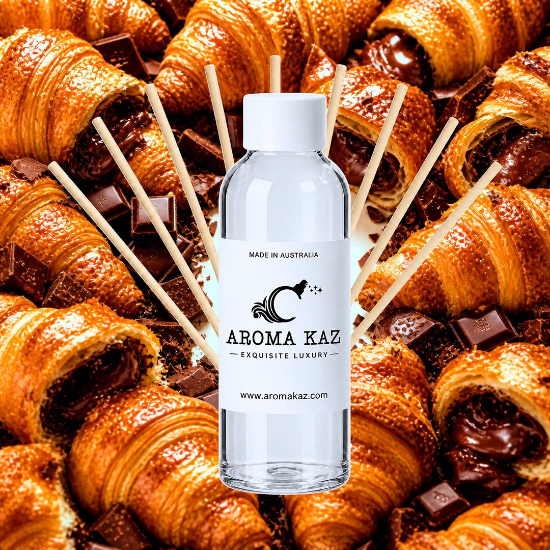 Chocolate Croissants Diffuser Fragrance Oil Refill – vegan, cruelty-free featuring warm buttery pastry and chocolate aroma, handmade in Australia.
