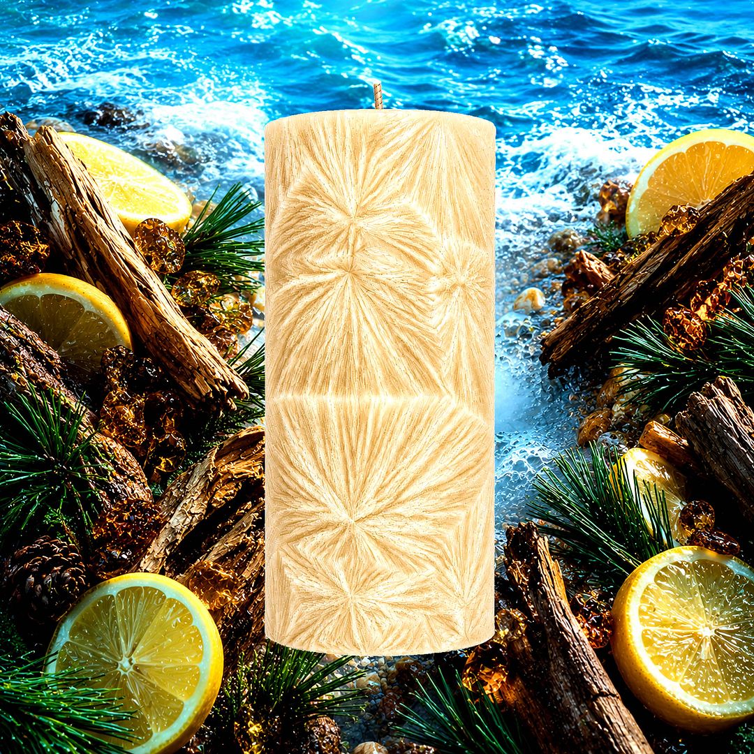 Frenzy For Men plant based Pillar Candle – vegan, cruelty-free featuring bold masculine citrus, woods, and musk, handmade in Australia.