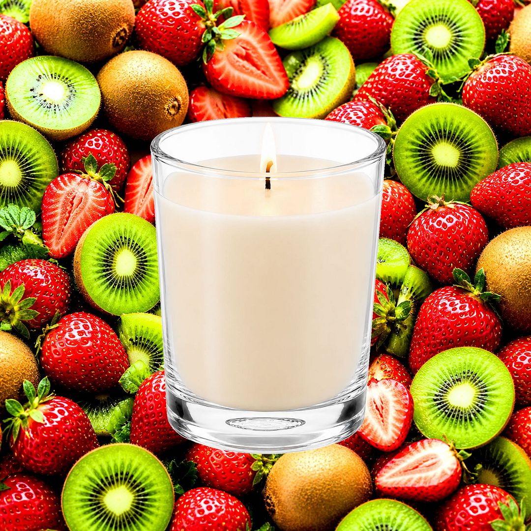 Strawberries & Kiwi Fruit Scented Votive Candles eco soy plant based – vegan, cruelty-free featuring sweet strawberries and fresh kiwi fruit, handmade in Australia.