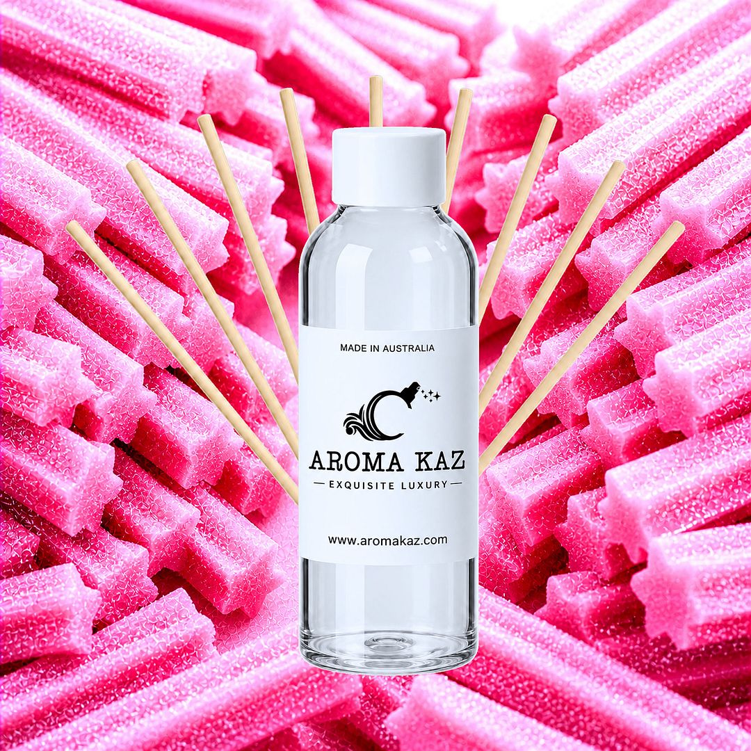 Pink Musk Sticks Diffuser Fragrance Oil Refill – vegan, cruelty-free featuring sweet musk candy aroma, handmade in Australia.