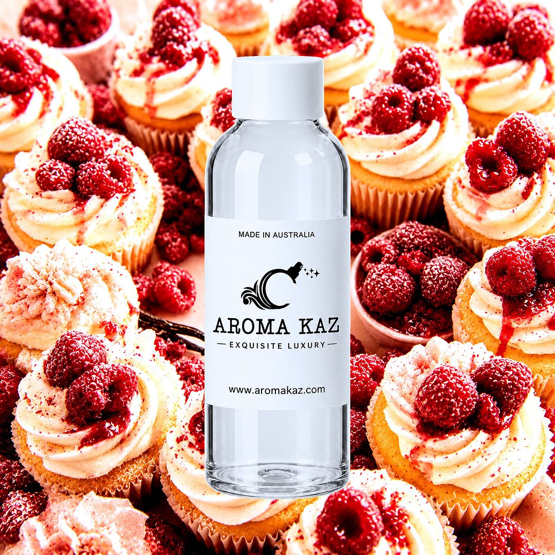 Raspberry Cream Cupcakes fragrance oil for candle making, soap making and perfume blending – vegan, cruelty-free featuring sweet raspberry and vanilla cupcake notes, handmade in Australia.
