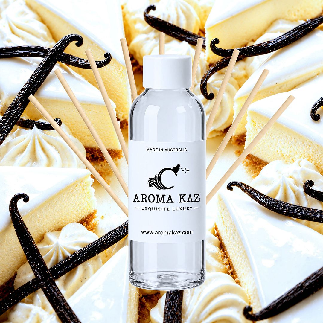 French Vanilla Cheesecake Diffuser Fragrance Oil Refill – vegan, cruelty-free featuring freshly baked cheesecake and creamy vanilla aroma, handmade in Australia.