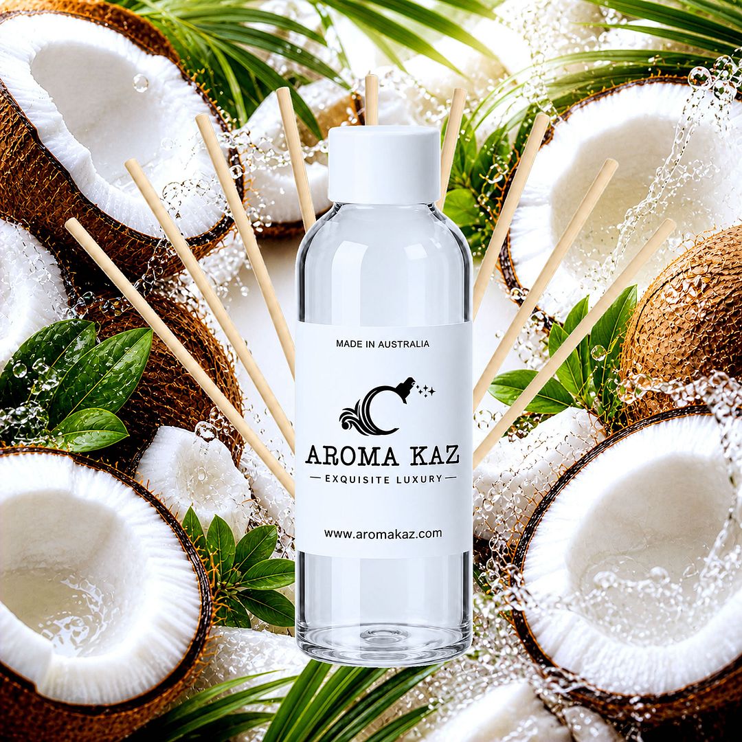 Fresh Coconut Diffuser Fragrance Oil Refill – vegan, cruelty-free featuring creamy tropical coconut, handmade in Australia.