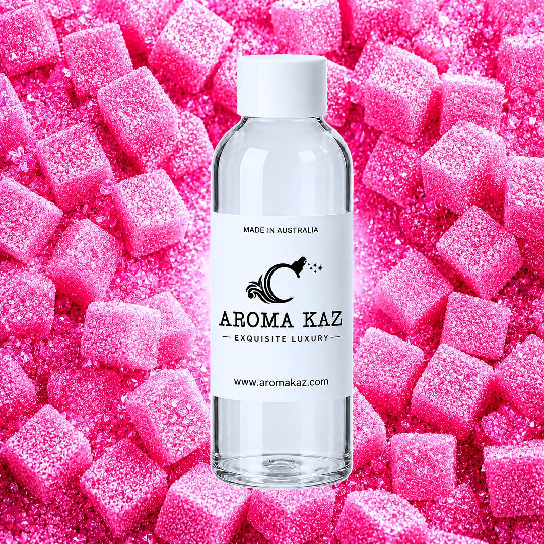 Pink Sugar Cubes fragrance oil for candle making, soap making and perfume blending – vegan, cruelty-free featuring pink sugary candy sweetness and pink musk hints, handmade in Australia.