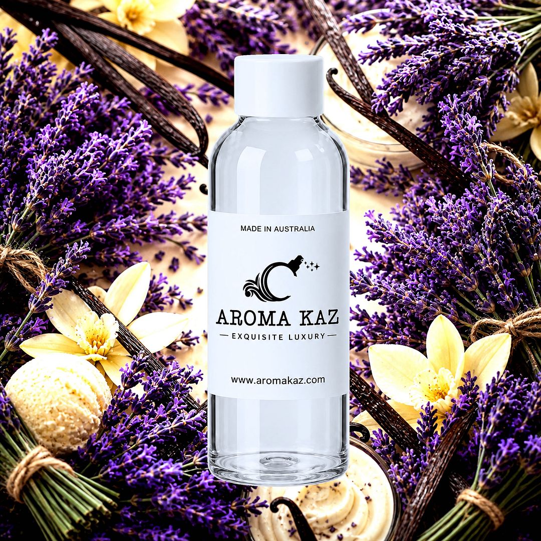 Lavender & Vanilla fragrance oil for candle making, soap making and perfume blending – vegan, cruelty-free featuring floral fresh lavender and creamy vanilla, handmade in Australia.