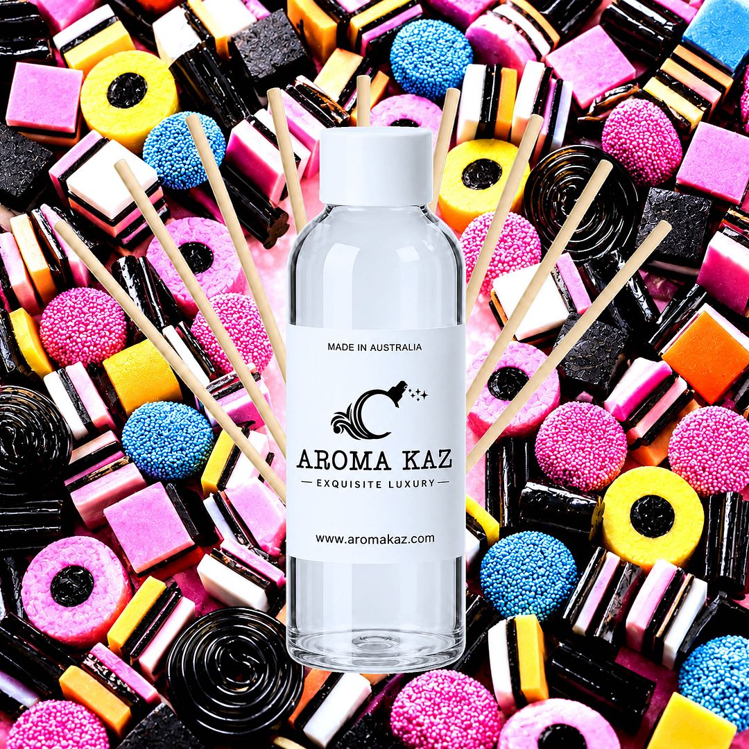 Licorice Allsorts Diffuser Fragrance Oil Refill – vegan, cruelty-free featuring sweet licorice candy aroma, handmade in Australia.