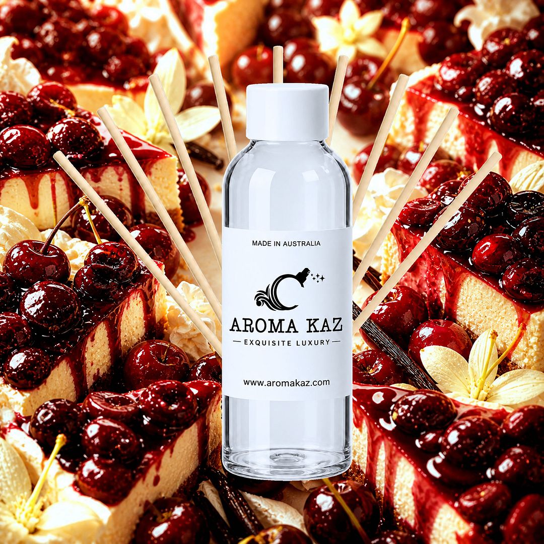 Black Cherry Cheesecake Diffuser Fragrance Oil Refill – vegan, cruelty-free featuring rich cherry dessert fragrance, handmade in Australia.