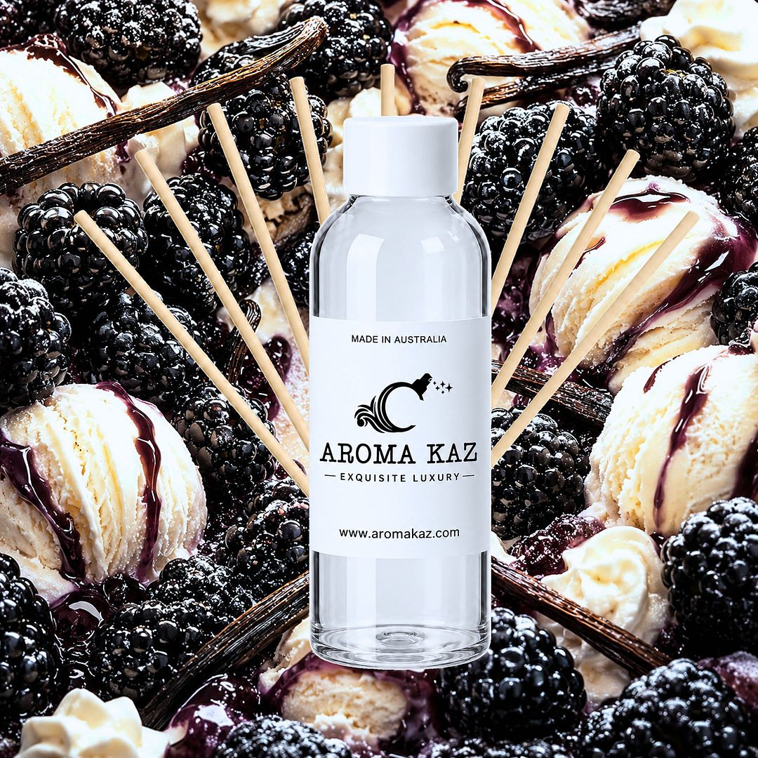 Black Raspberry Vanilla Diffuser Fragrance Oil Refill – vegan, cruelty-free featuring sweet raspberry and creamy vanilla blend, handmade in Australia.