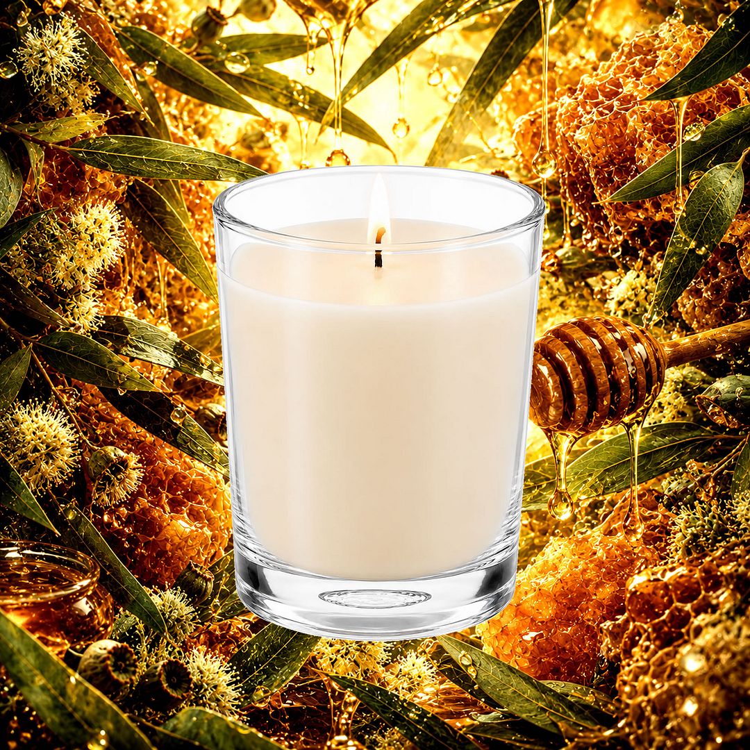 Eucalyptus & Honey Scented Votive Candles eco soy plant based – vegan, cruelty-free featuring soothing eucalyptus and warm natural honey, handmade in Australia.