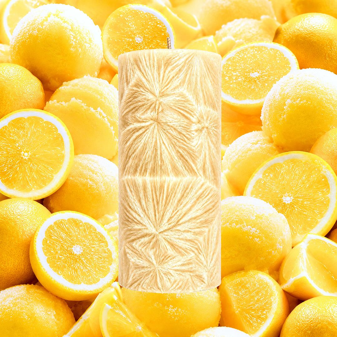 Creamy Lemon Gelato plant based Pillar Candle – vegan, cruelty-free featuring a bright sweet lemon gelato aroma, handmade in Australia.