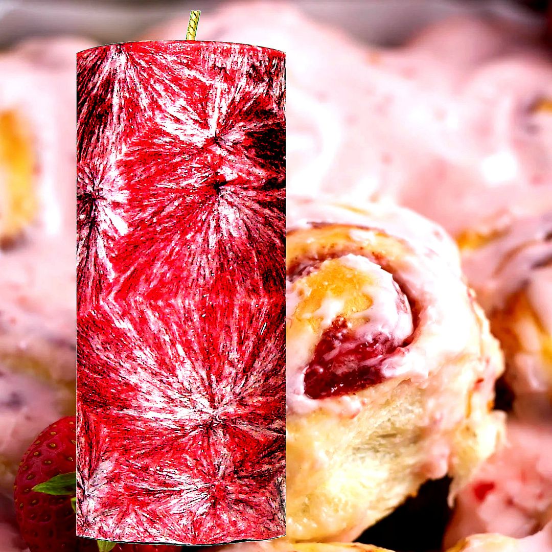 Strawberry Cinnamon Buns Scented Palm Wax Pillar Candle – Vegan, Cruelty-Free, Made in Australia - Long-Lasting Fragrance – Perfect for Weddings, Birthdays, Christmas Gifts & All Occasions