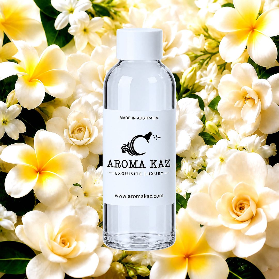 Frangipani Gardenia Jasmine fragrance oil for candle making, soap making and perfume blending – vegan, cruelty-free featuring lush tropical frangipani florals, soft jasmine, and elegant gardenia handmade in Australia.