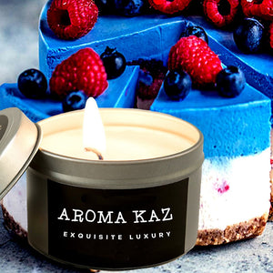 Blue Raspberry Cheesecake Scented Eco Soy Tin Candles Hand Poured