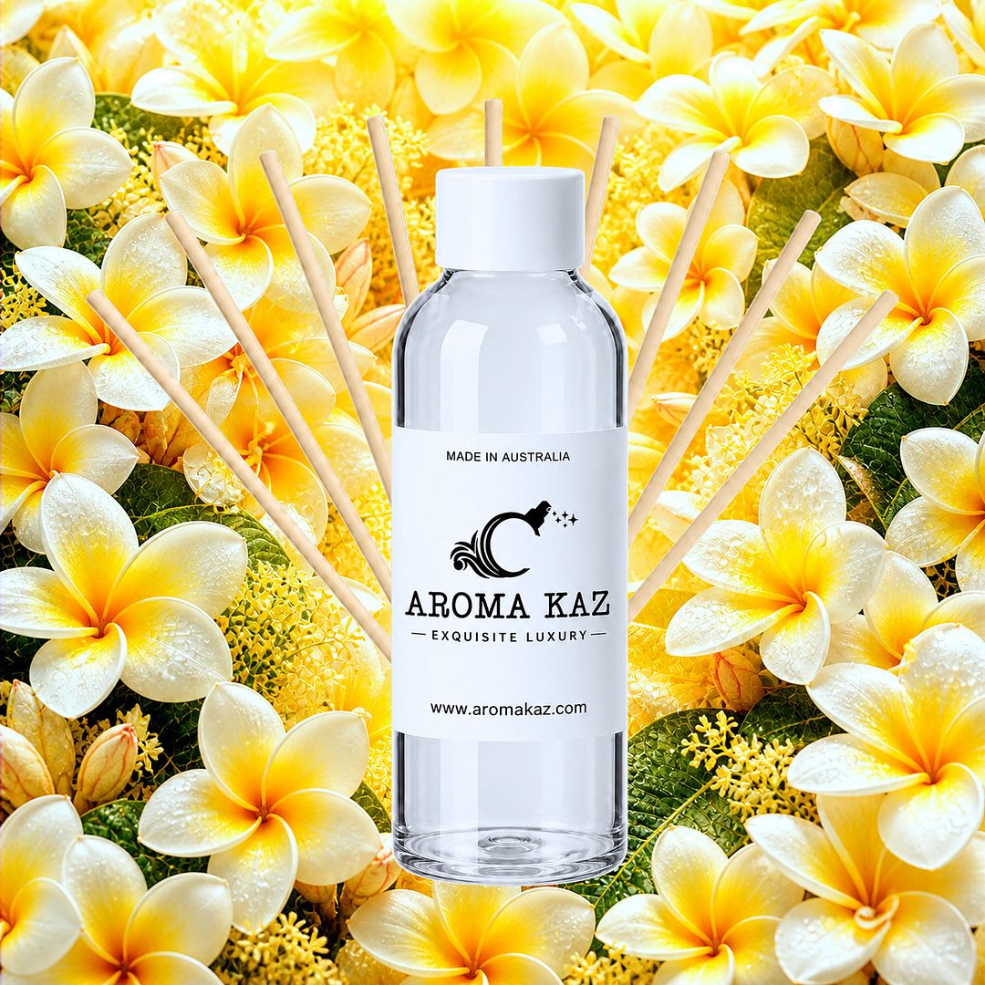 Frangipani Diffuser Fragrance Oil Refill – vegan, cruelty-free featuring sweet tropical frangipani, handmade in Australia.