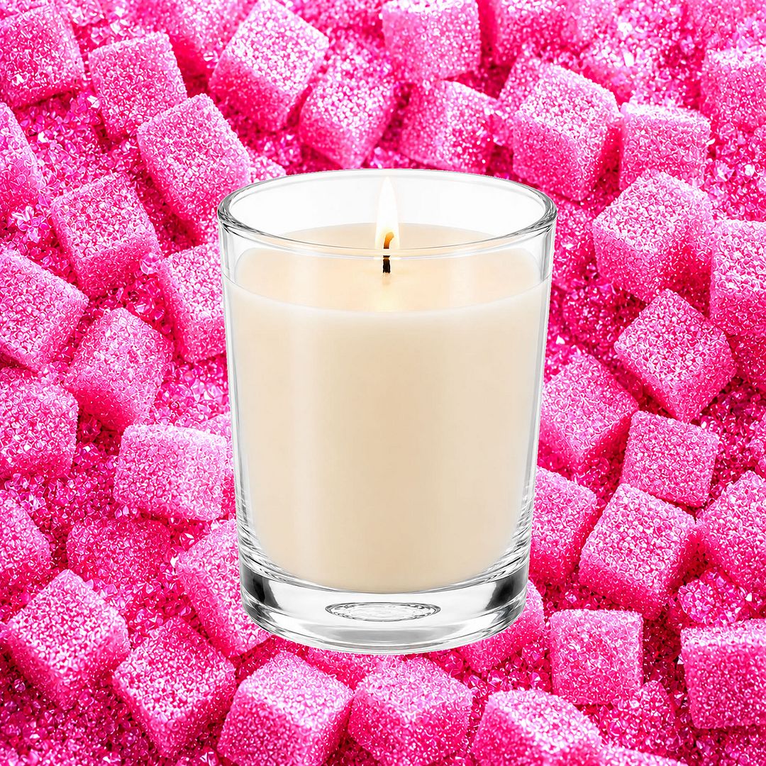 Pink Sugar Cubes Scented Votive Candles eco soy plant based – vegan, cruelty-free featuring pink sugary candy sweetness and pink musk hints, handmade in Australia.