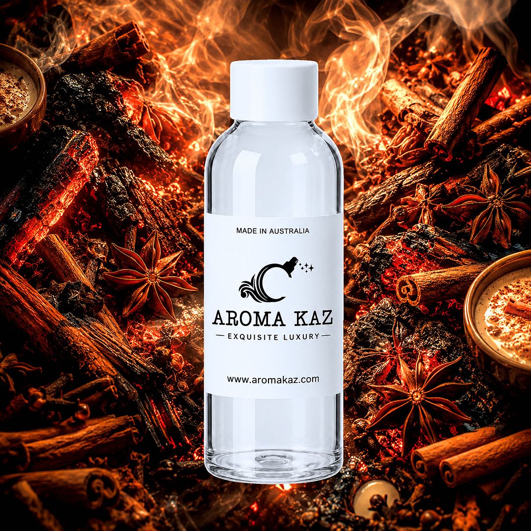 Cozy Fireside fragrance oil for candle making, soap making and perfume blending – vegan, cruelty-free featuring a warm smoky fireside aroma, handmade in Australia.
