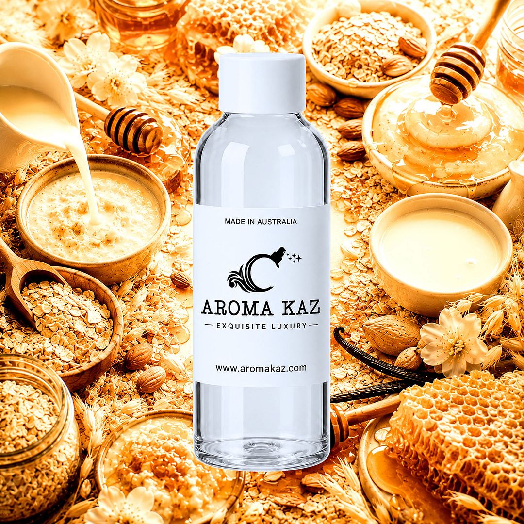 Oatmeal Milk & Honey fragrance oil for candle making, soap making and perfume blending – vegan, cruelty-free featuring warm sweet honey and creamy oatmeal softness, handmade in Australia.