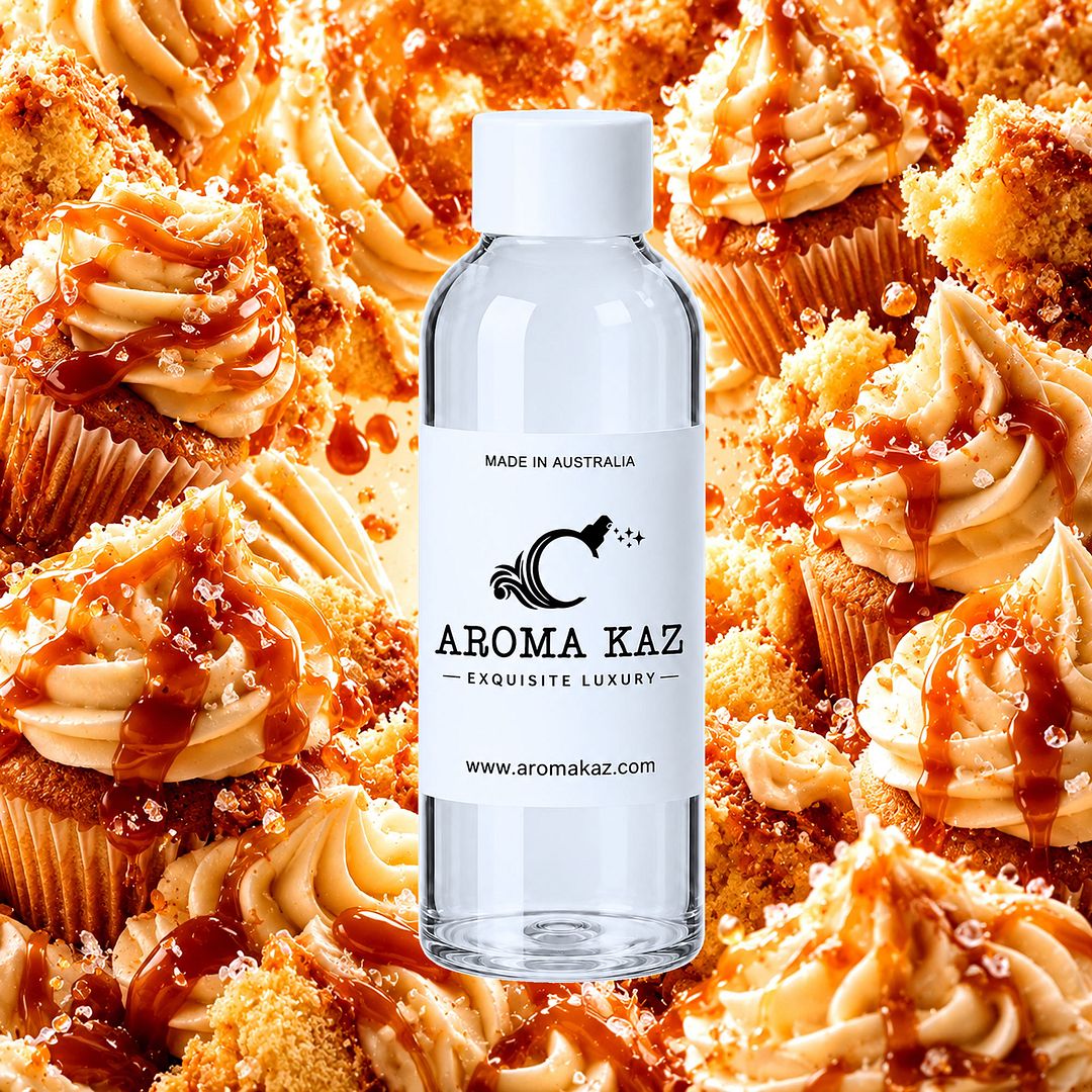 Vanilla Caramel Cupcakes scent description card featuring freshly baked cupcakes, vanilla frosting and caramel sauce notes.