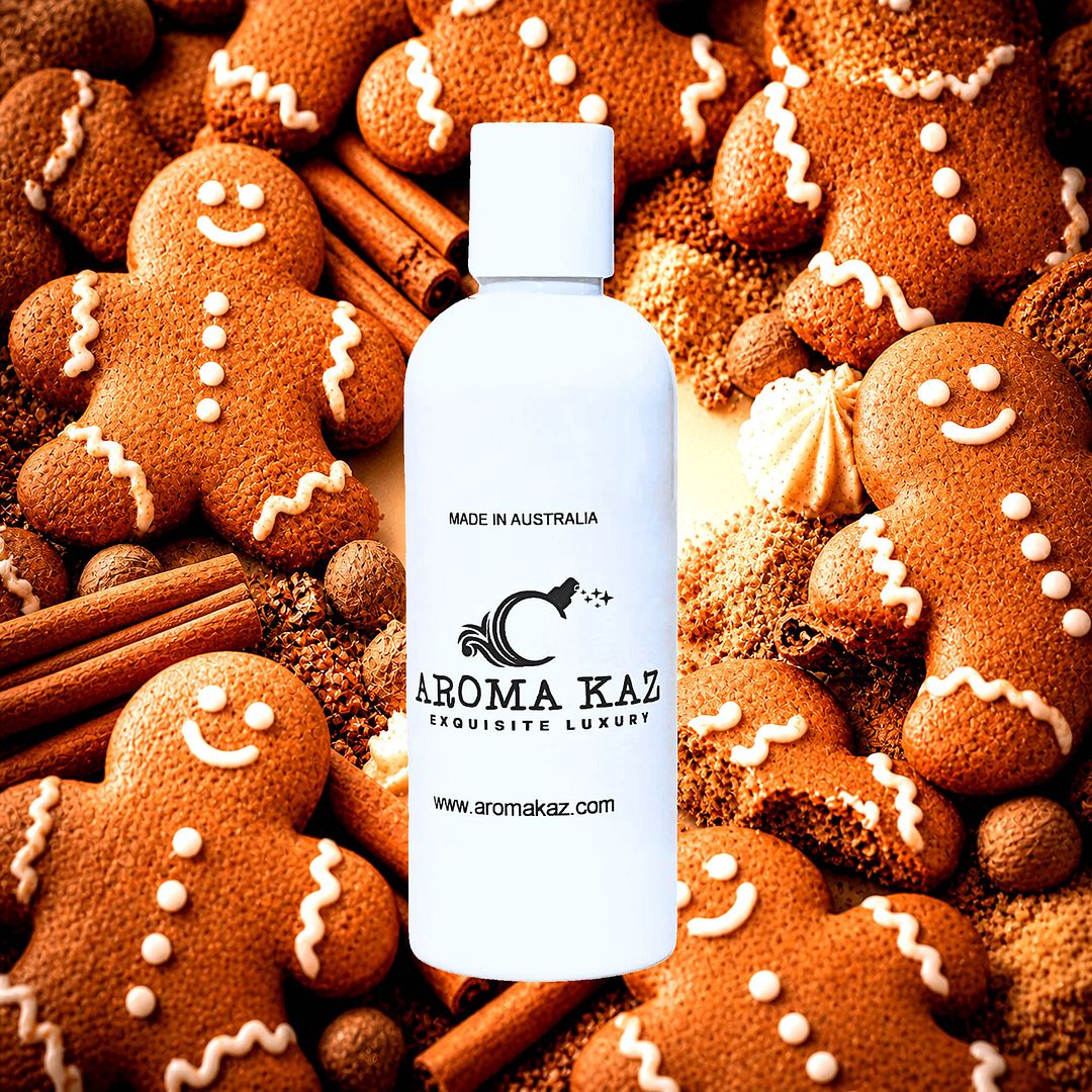 Gingerbread Body Massage Oil – vegan, cruelty-free, plant-based hydrating oil with warm spicy ginger, sweet spices, nutmeg and sweet baked cookie notes, handmade in Australia.