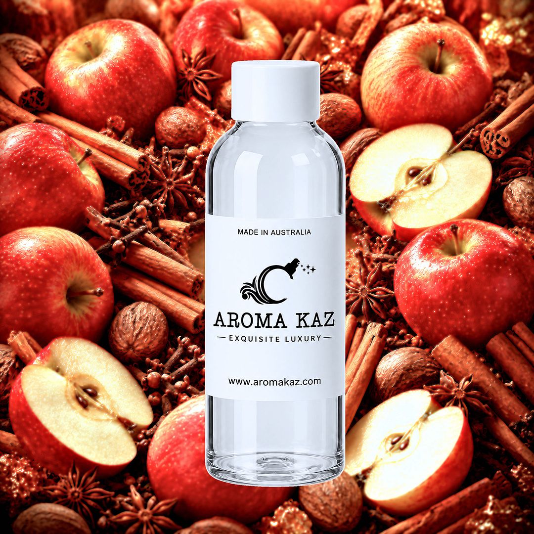 Apple Spice & Cinnamon fragrance oil for candle making, soap making and perfume blending – vegan, cruelty-free featuring warm spiced apple aroma, handmade in Australia.