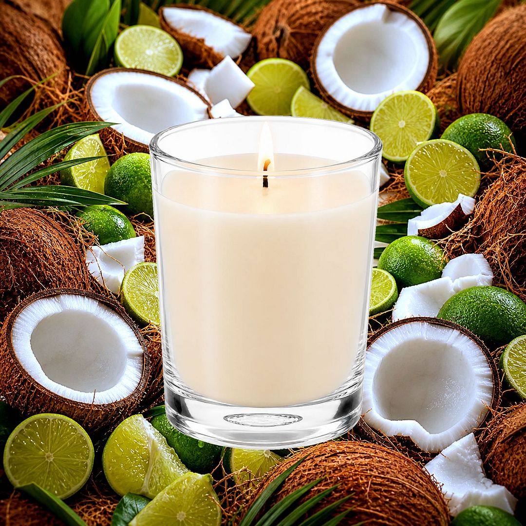 Coconut & Lime Scented Votive Candles eco soy plant based – vegan, cruelty-free featuring tropical coconut and zesty lime blend, handmade in Australia.