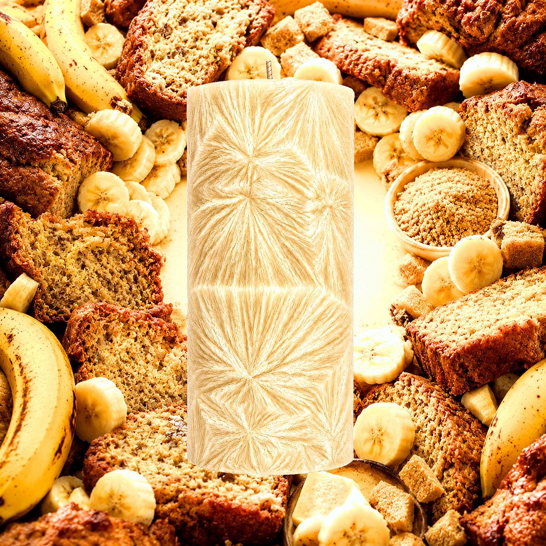 Banana Bread plant based Pillar Candle – vegan, cruelty-free featuring sweet baked banana fragrance, handmade in Australia.