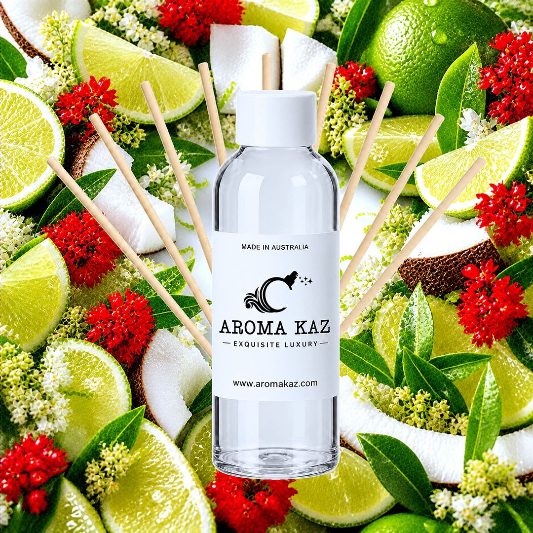 Coconut Lime Verbena Diffuser Fragrance Oil Refill – vegan, cruelty-free featuring fresh citrus lemon and floral verbena with coconut, handmade in Australia.