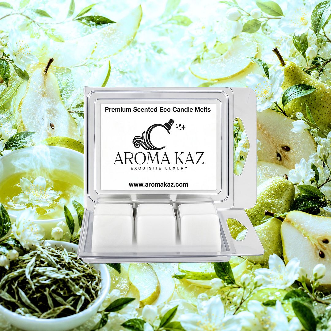 White Tea & French Pears eco soy wax melts – vegan, cruelty-free featuring fruity fresh pears and sweetened white tea, handmade in Australia.