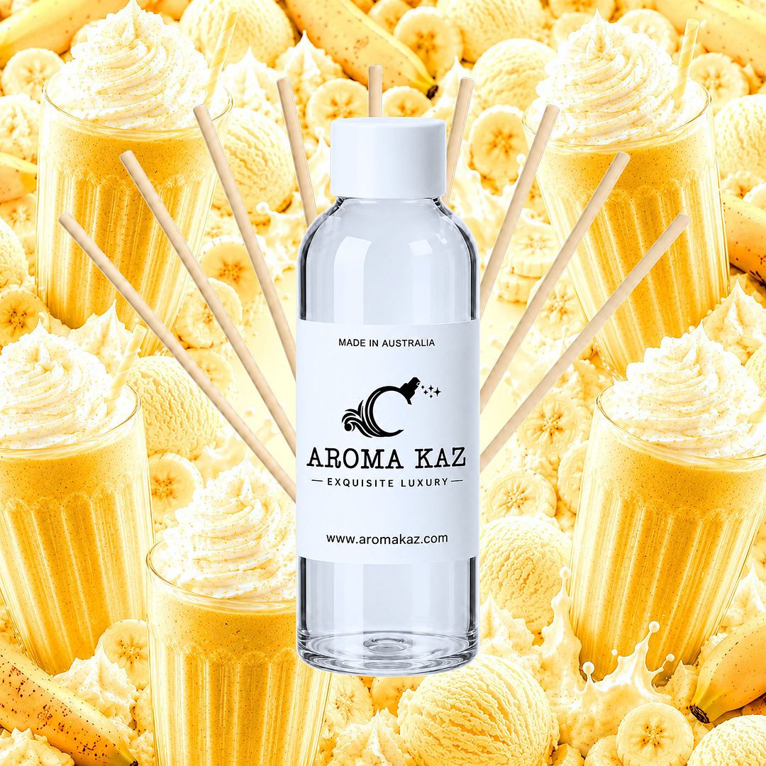 Banana Milkshake Diffuser Fragrance Oil Refill – vegan, cruelty-free featuring creamy banana milk aroma, handmade in Australia.