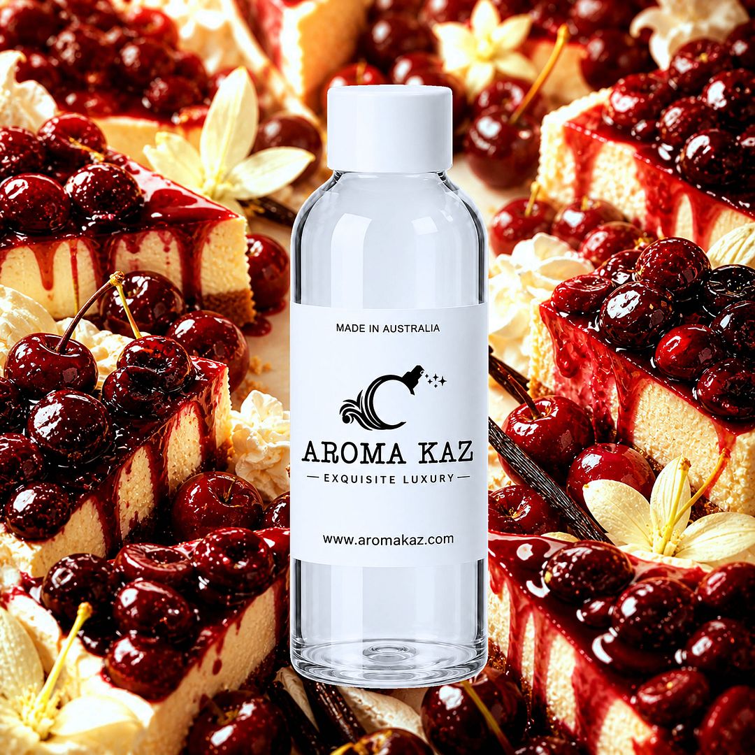 Black Cherry Cheesecake fragrance oil for candle making, soap making and perfume blending – vegan, cruelty-free featuring rich cherry dessert fragrance, handmade in Australia.