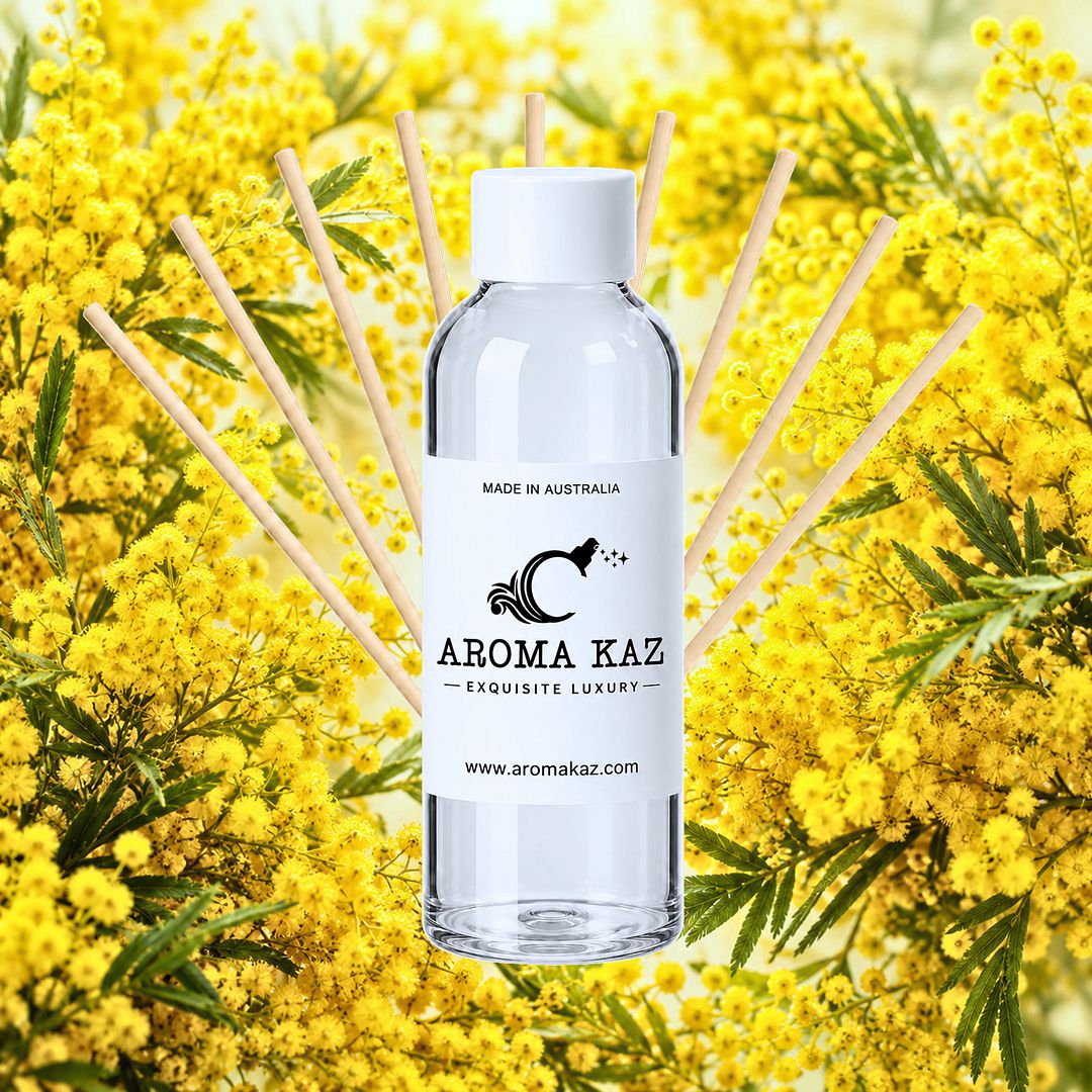 Australian Golden Wattle Diffuser Fragrance Oil Refill – vegan, cruelty-free featuring native wattle blossoms, handmade in Australia.